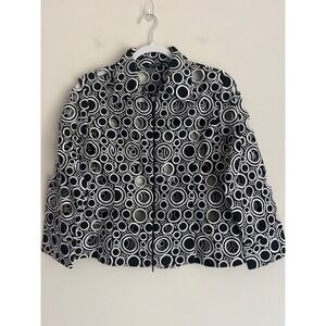 Samuel‎ Dung Women's Black White Laser Cut Geometric Embroidered Zip Jacket M